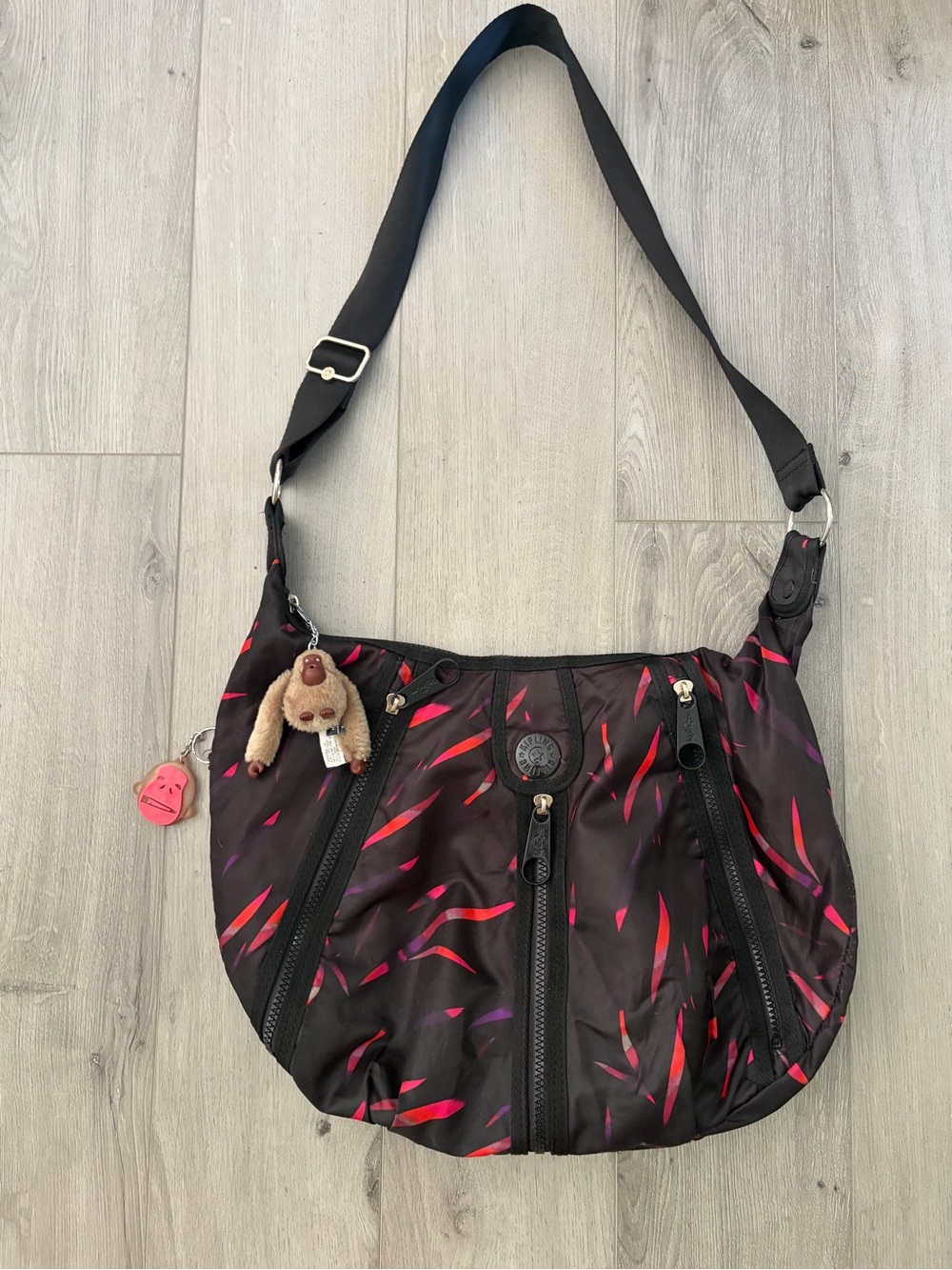Kipling Abetha Crossbody Bag Gorilla Girlz Abstract Red Purple Leaf Pattern